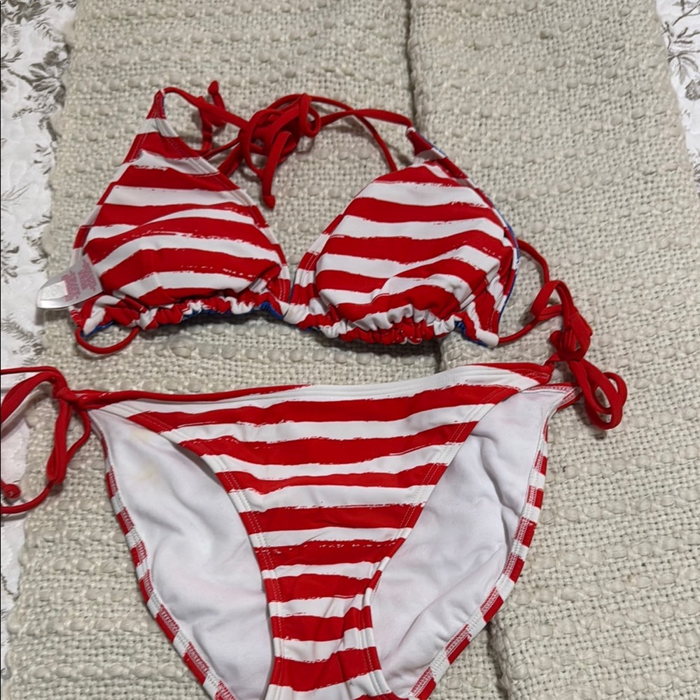 Red and White Striped Bikini